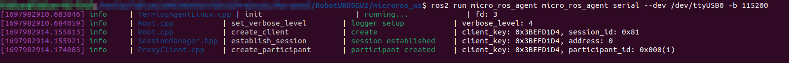 Micro ROS Agent Connection Terminal Output v4